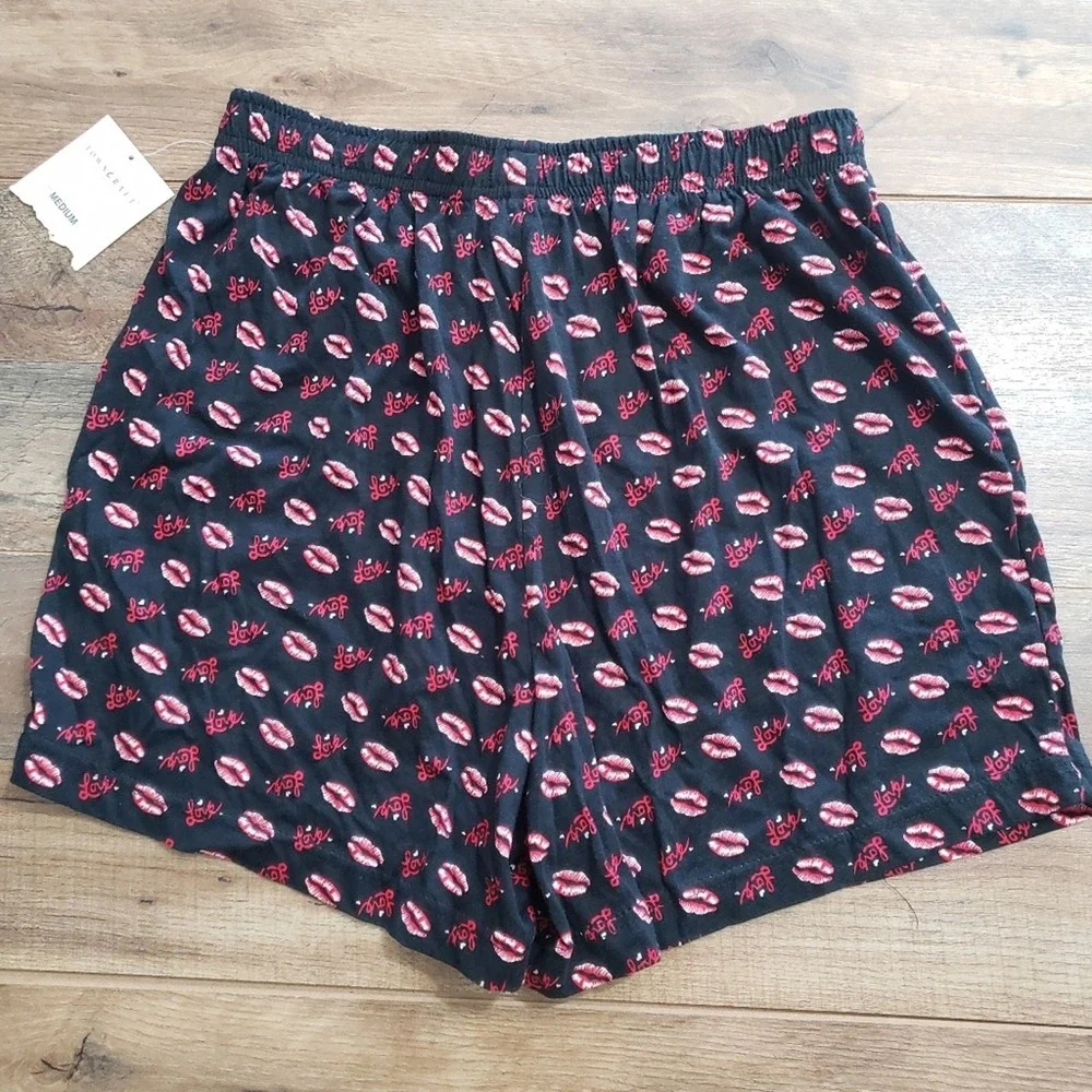 Towncraft Mens Black Red Lips Love Cotton Boxer Shorts Valentine‎ Medium Lounge